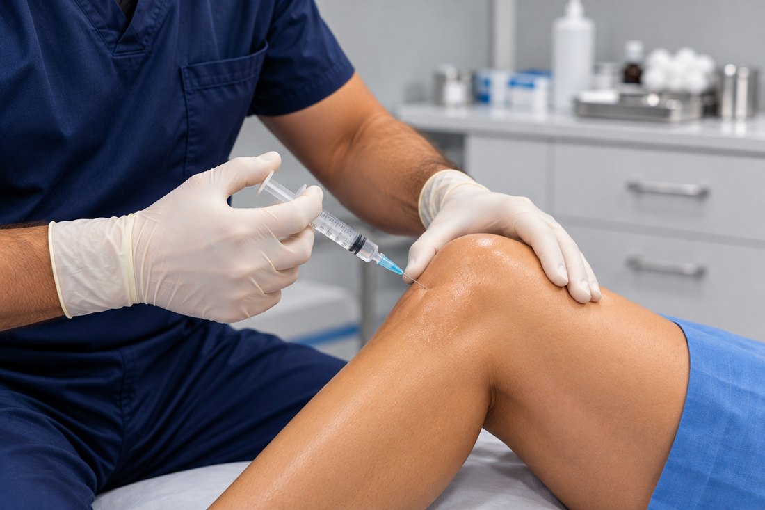 Aplicación de infiltración de ácido hialurónico en la rodilla
